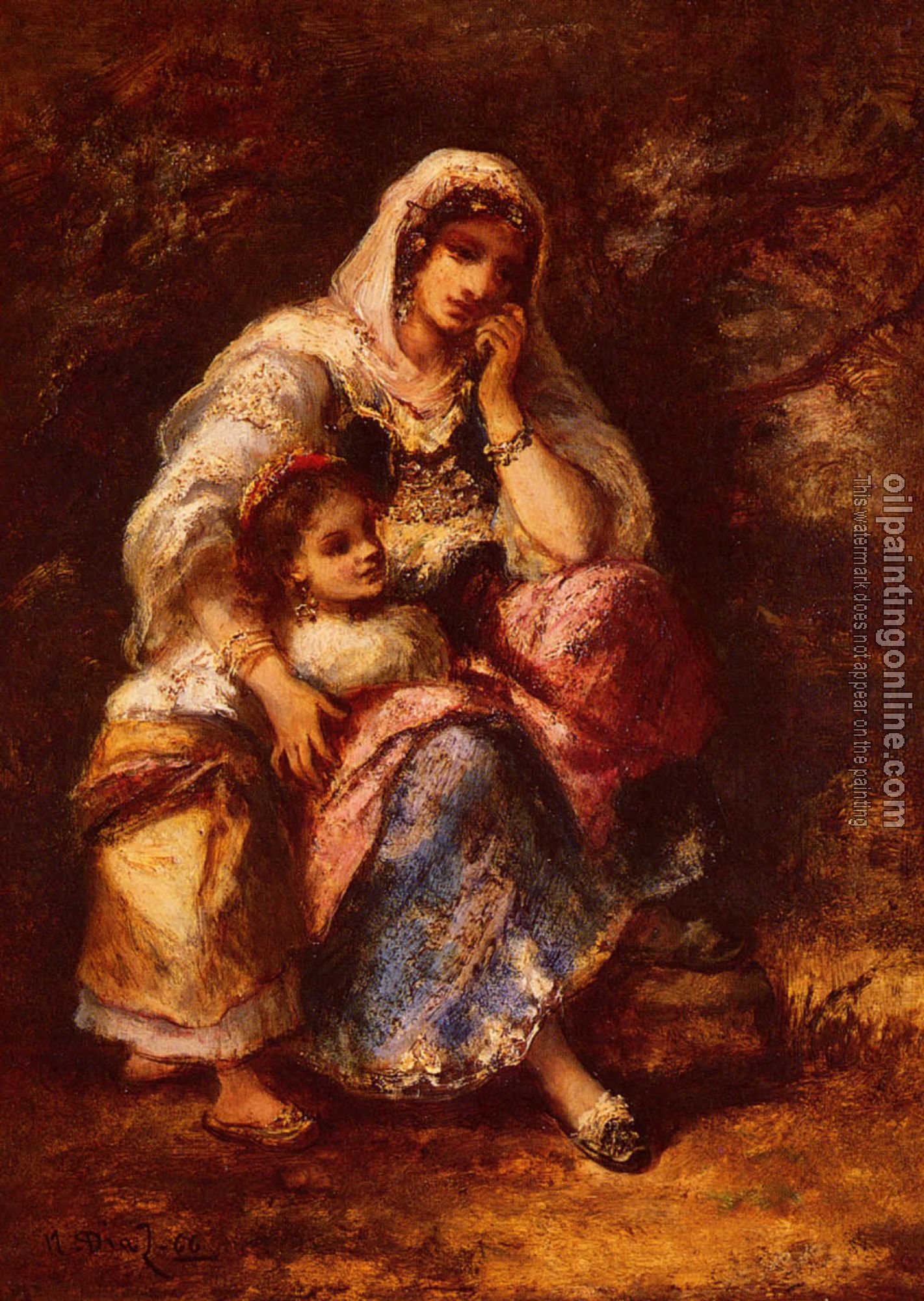 Diaz De La Pena, Narcisse-Virgile - Gypsy Mother And Child